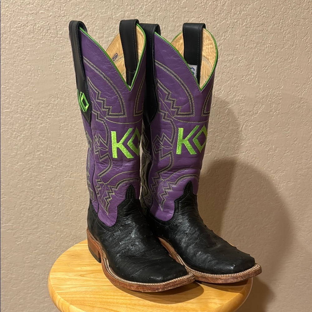 Purple & Black Western Cowboy Boots with Lime Green Accent